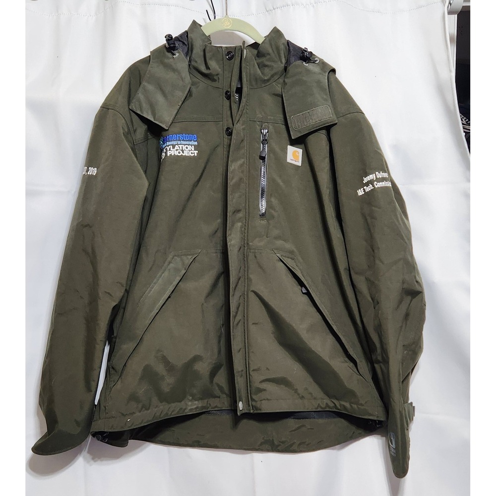 Carhartt Mens J162 Shoreline Waterproof Jacket Olive Green Hooded Work Coat L